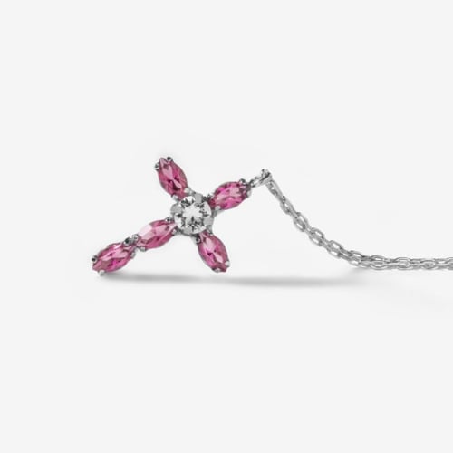 Aqua cross rose necklace in silver