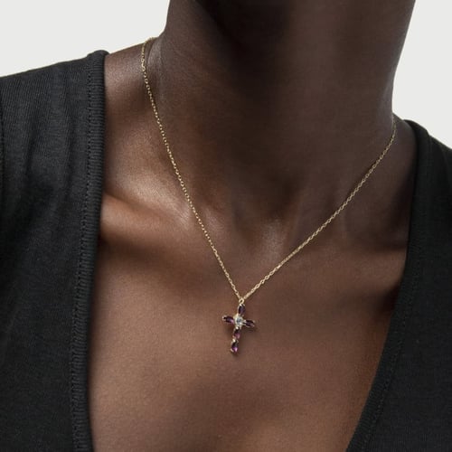 Arisa cross amethyst necklace in gold plating
