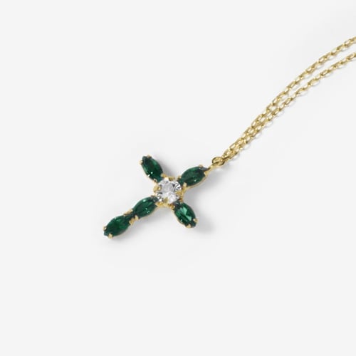 Arisa cross emerald necklace in gold plating