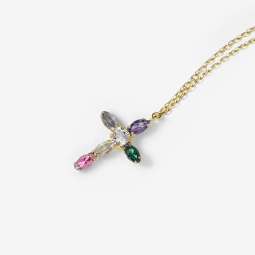 Arisa cross multicolour necklace in gold plating