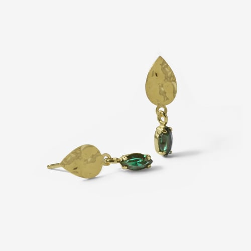 Pendientes hoja emerald de Etnia bañado en oro