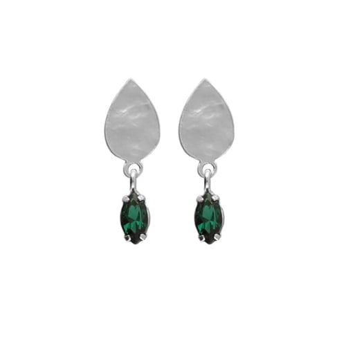 Etnia leaf emerald earrings in silver