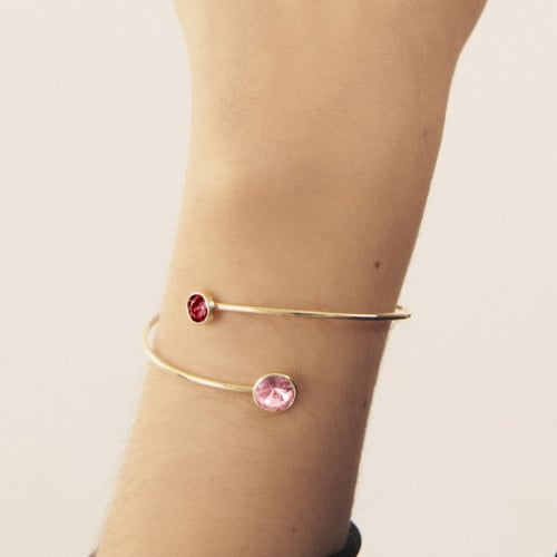 Basic XS double crystal fuchsia and light rose bracelet in gold plating