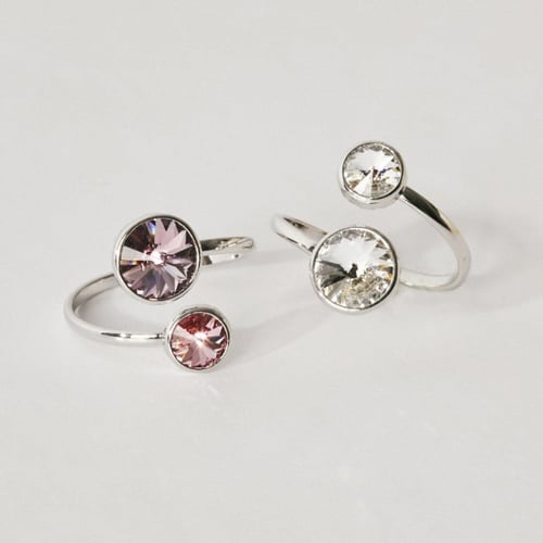 Basic XS double crystal light rose and light amethyst ring in silver