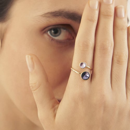 Basic XS double crystal violet and tanzanite ring in gold plating