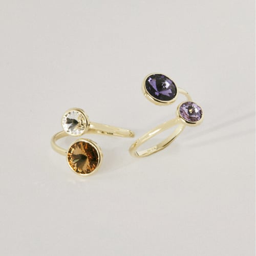 Basic XS double crystal violet and tanzanite ring in gold plating