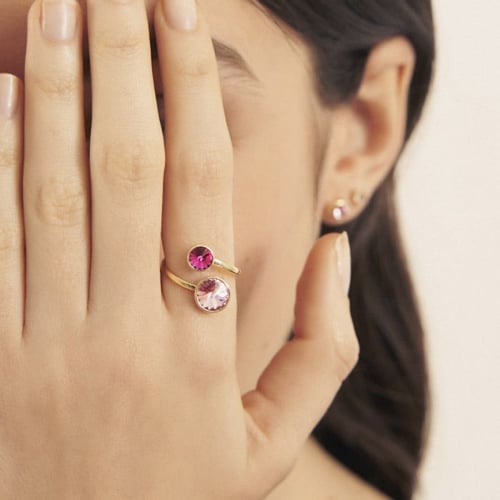 Basic XS double crystal fuchsia and light rose ring in gold plating