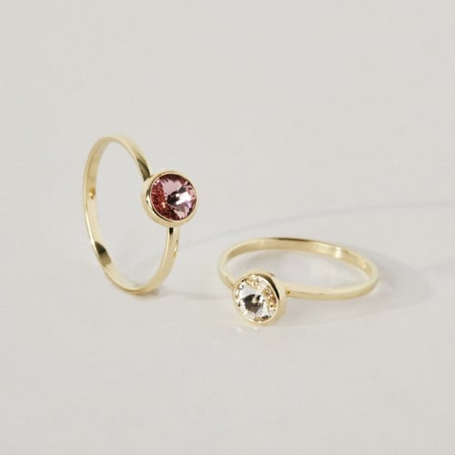 Basic XS crystal light rose ring in gold plating