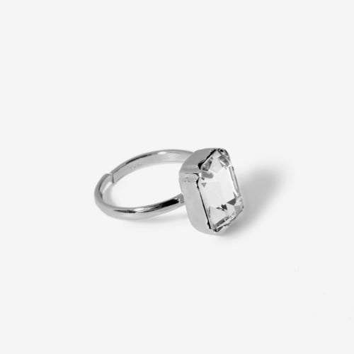 Helena rectangular crystal ring in silver