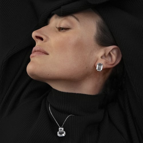 Helena rectangular crystal earrings in silver