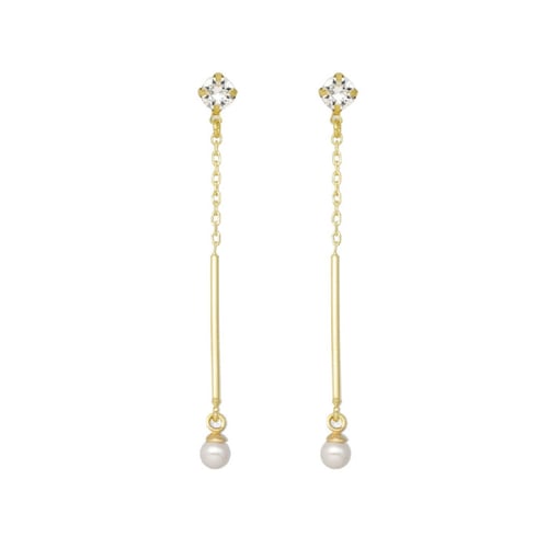 Paulette stick and pearl earrings in gold plating