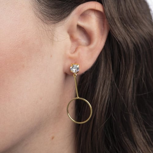 Minimal round crystal earrings in gold plating