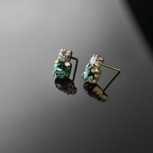 Jasmine you + me emerald earrings in gold plating