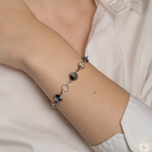 Basic circles denim blue bracelet in silver