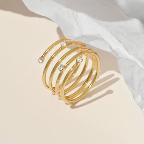 Iris spiral crystal ring in gold plating