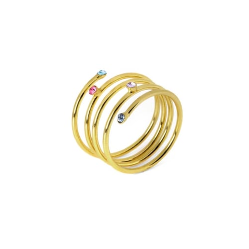 Anillo ajustable espiral multicolor bañado en oro