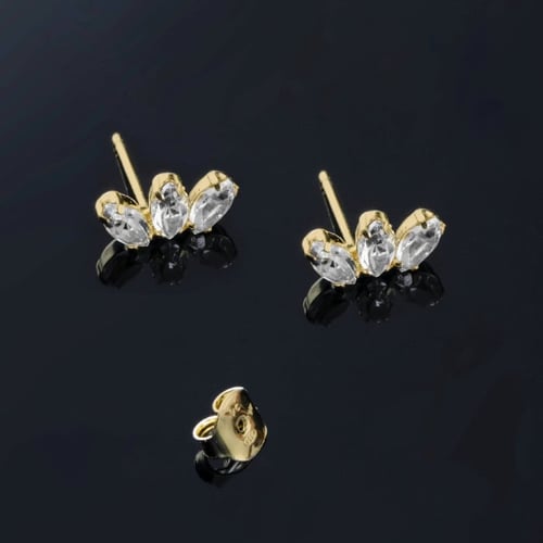 Las Estaciones climber crystal earrings in gold plating.