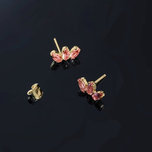 Las Estaciones climber light rose earrings in gold plating.