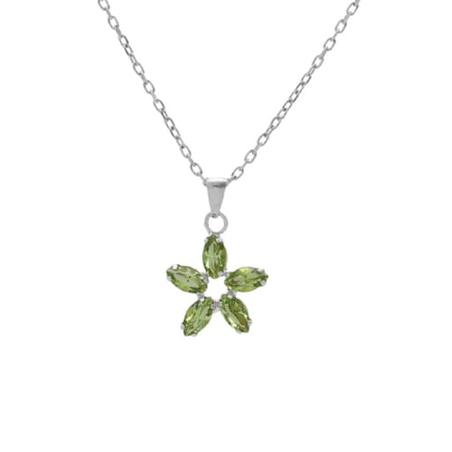 Collar corto flor verde elaborado en plata