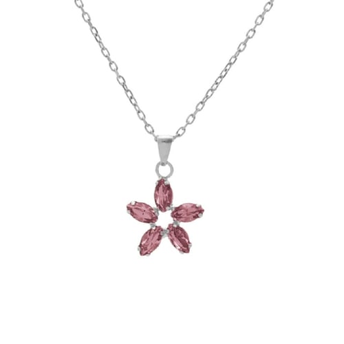 Collar corto flor rosa elaborado en plata