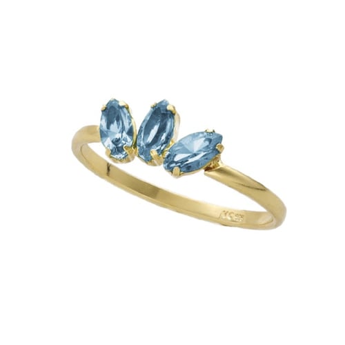 Las Estaciones triple crystals aquamarine ring in gold plating.