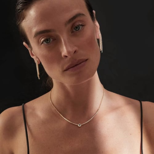 Eunoia gold-plated short necklace with crystal in mini zircons and teardrop shape