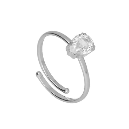 Victoria Cruz sterling silver adjustable ring with crystal in tear