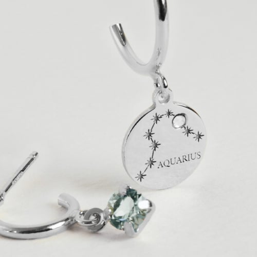 Zodiac aquarius crystal hoop earrings in silver