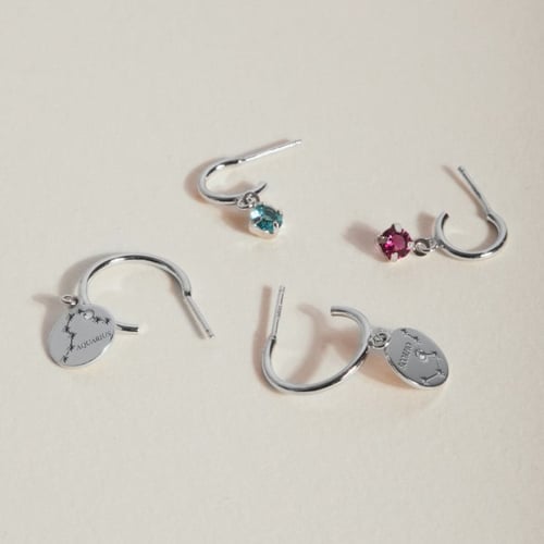 Zodiac aquarius crystal hoop earrings in silver
