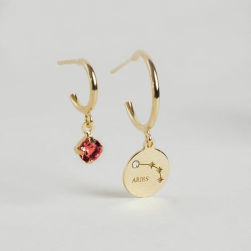 Zodiac aries crystal hoop earrings in gold plating
