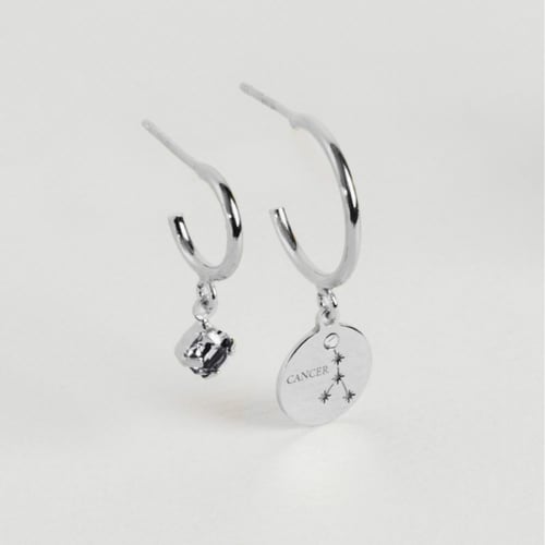 Zodiac cancer crystal hoop earrings in silver