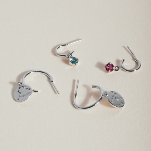 Zodiac cancer crystal hoop earrings in silver