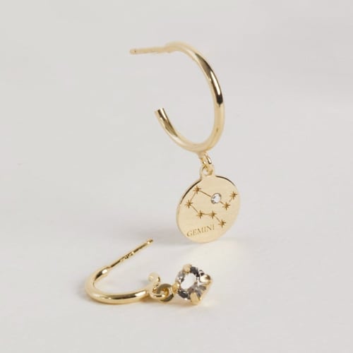 Zodiac gemini crystal hoop earrings in gold plating