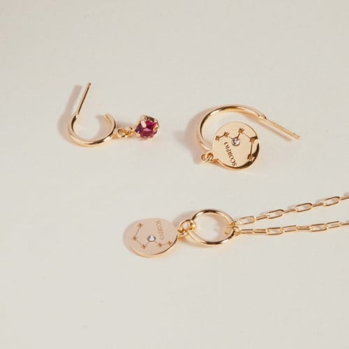 Zodiac gemini crystal hoop earrings in gold plating