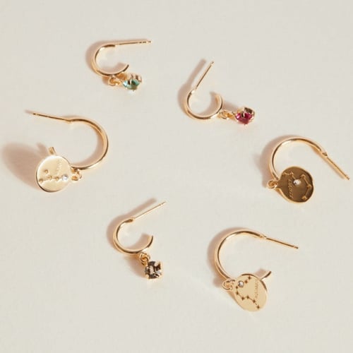 Zodiac pisces crystal hoop earrings in gold plating