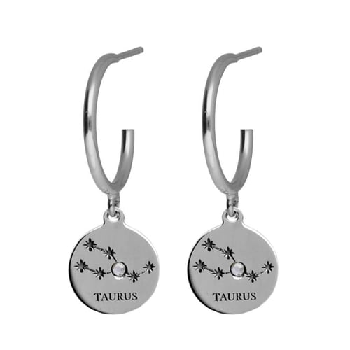 Zodiac taurus crystal hoop earrings in silver