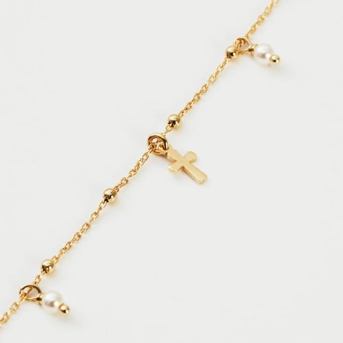 Alea cross pearl necklace in gold plating
