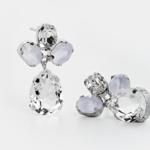 Blooming tear crystal earrings in silver
