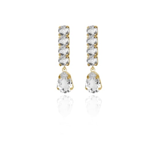 Transparent gold-plated long earrings with white in tear shape
