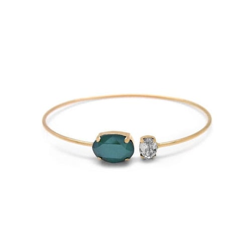 Miah oval royal green cane bracelet in gold plating