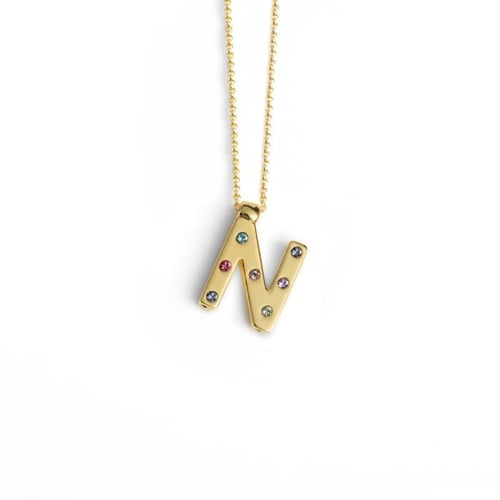 Letter N multicolour necklace in gold plating