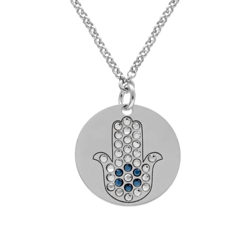 Charming fatima hand crystal necklace in silver