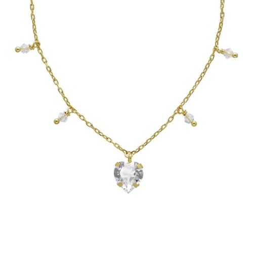 Well-loved gold-plated short necklace with white crystal in heart shape
