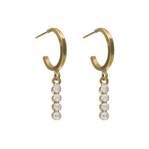 Well-loved gold-plated hoop earrings with white crystal in waterfall shape
