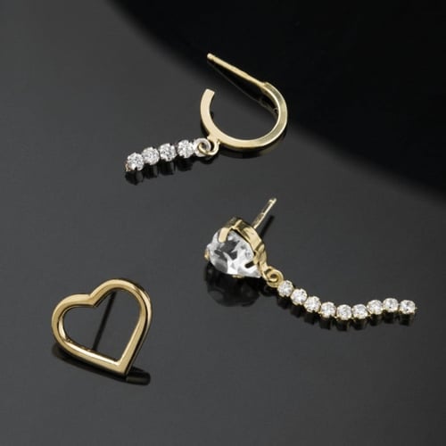 Well-loved gold-plated hoop earrings with white crystal in waterfall shape