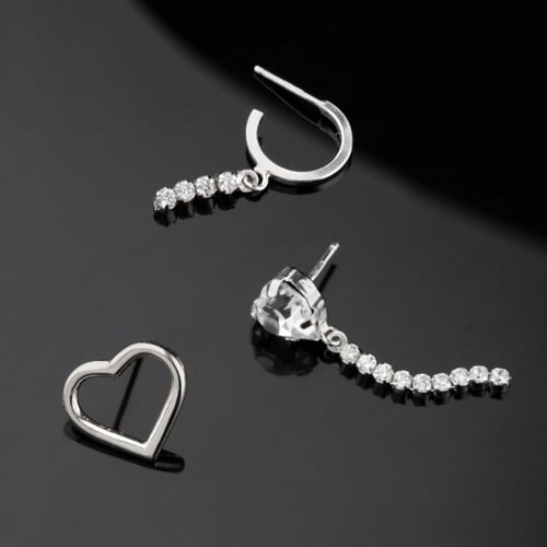 Well-loved sterling silver hoop earrings with white crystal in waterfall shape