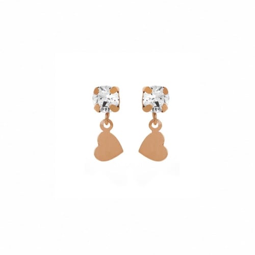 Lovers heart crystal earrings in rose gold plating in gold plating