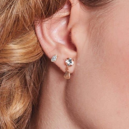 Lovers heart crystal earrings in rose gold plating in gold plating