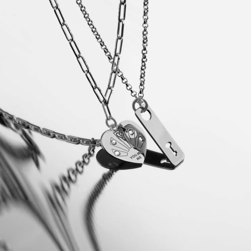 Pure Love key crystal necklace in silver