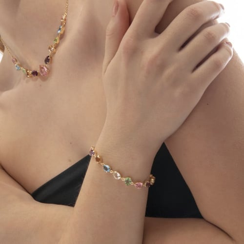 Magnolia gold-plated adjustable bracelet with multicolour in tear shape